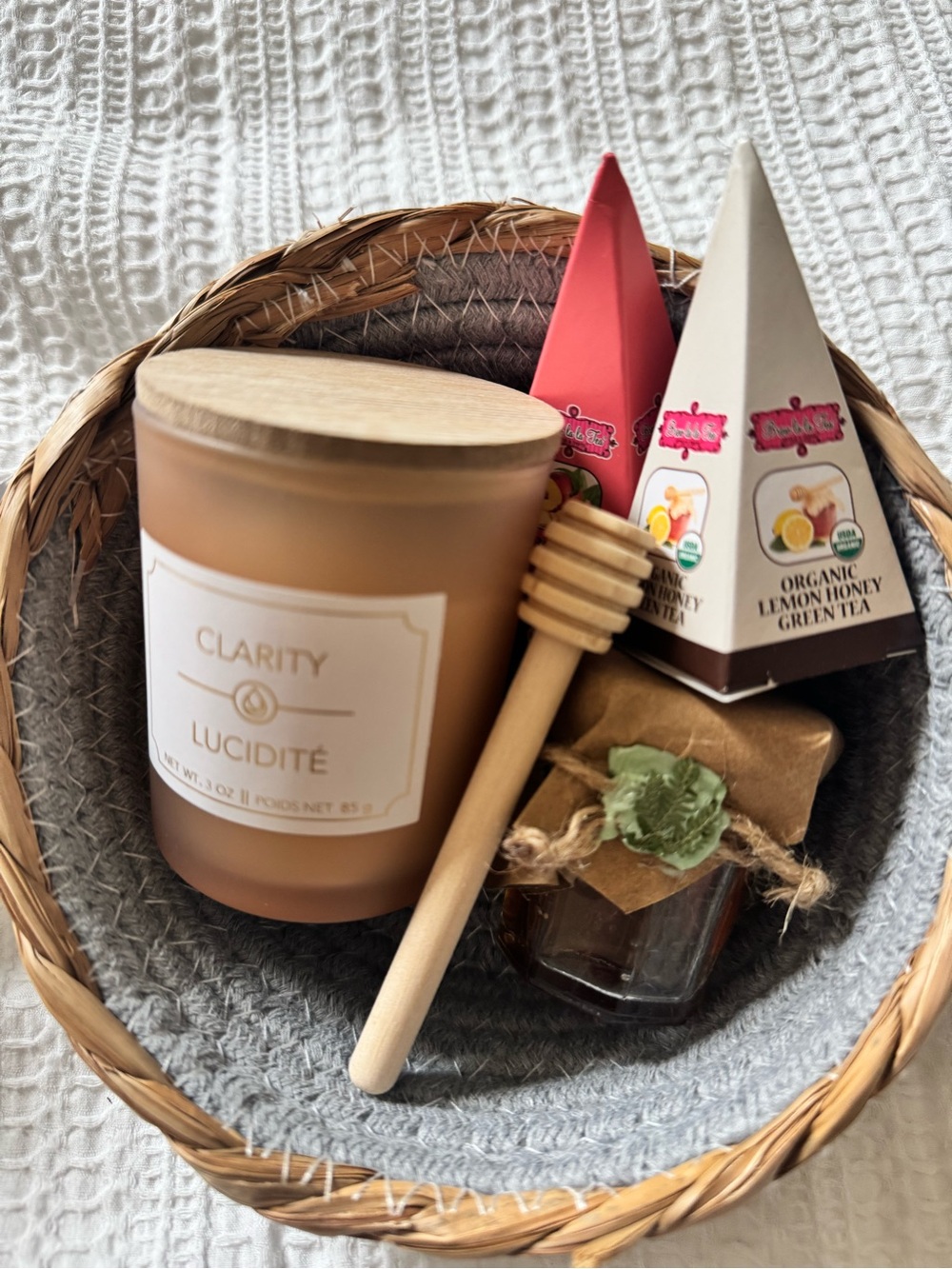 Self-Care Gift Basket | Candle, Organic Tea & Honey | Spa & Tea Lover Gift | New